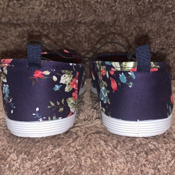 Navy Blue Floral Printed Canvas shoes - Picture 3 of 8